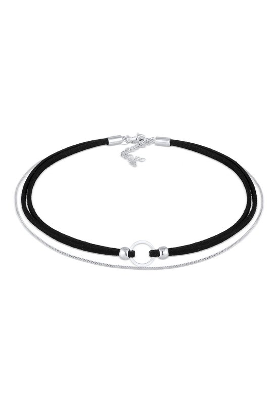 Elli Dames Halsketting Dames Choker Cirkel Venetian Set Suède in 925 sterling zilver