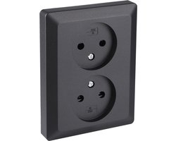 Q-Link Dubbel Stopcontact - Wandcontactdoos - Inbouw Contactdoos met Shutter - Zwart