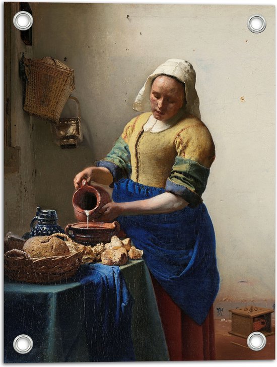 Tuinposter – Het melkmeisje, Johannes Vermeer, ca. 1660 - 30x40 cm Foto op Tuinposter (wanddecoratie voor buiten en binnen)