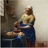 Poster Glanzend – Het melkmeisje, Johannes Vermeer, ca. 1660 - 100x100 cm Foto op Posterpapier met Glanzende Afwerking