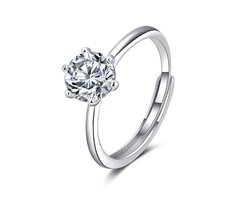 Ring dames | Valentijn | verlovingsring | zilveren ring dames | ronde Zirkonia steen | zilver 925 plated | one size ring | verstelbare ring | cadeau voor vrouw | liefdescadeau