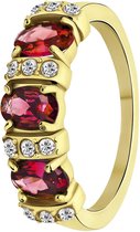 Lucardi Dames vintage ring met rode zirkonia – Maat 69 – 22mm - Ring - Cadeau - Staal goldplated - Goudkleurig