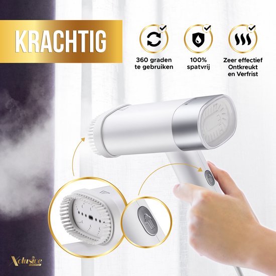 Xclusive-lifestyle® Kledingstomer – Reinigt en Ontkreukt – Uiterst Krachtig - Compact Inklapbaar – Binnen 10 sec. Opgewarmd – Kleding, Gordijnen, Meubels, Kussens, knuffels – Incl. Opberg Etui, Borstel & Kledinghaakje