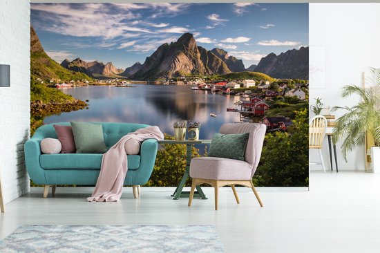 Papier peint - Papier peint Papier peint photo Village au bord d'un lac de montagne - Largeur 330 cm x hauteur 220 cm