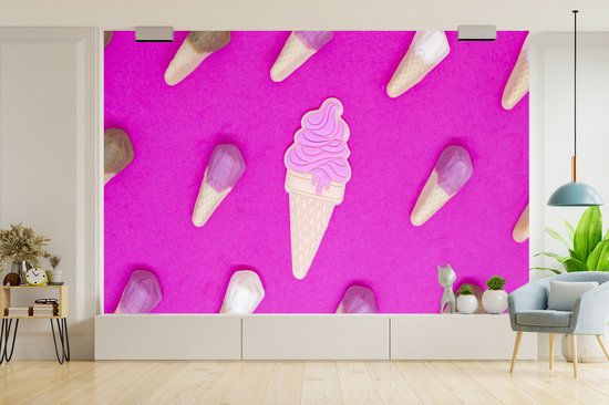 Papier peint Papier peint photo en vinyle - Glaces sur fond rose vif largeur 330 cm x hauteur 220 cm - Tirage photo sur papier peint (disponible en 7 tailles)