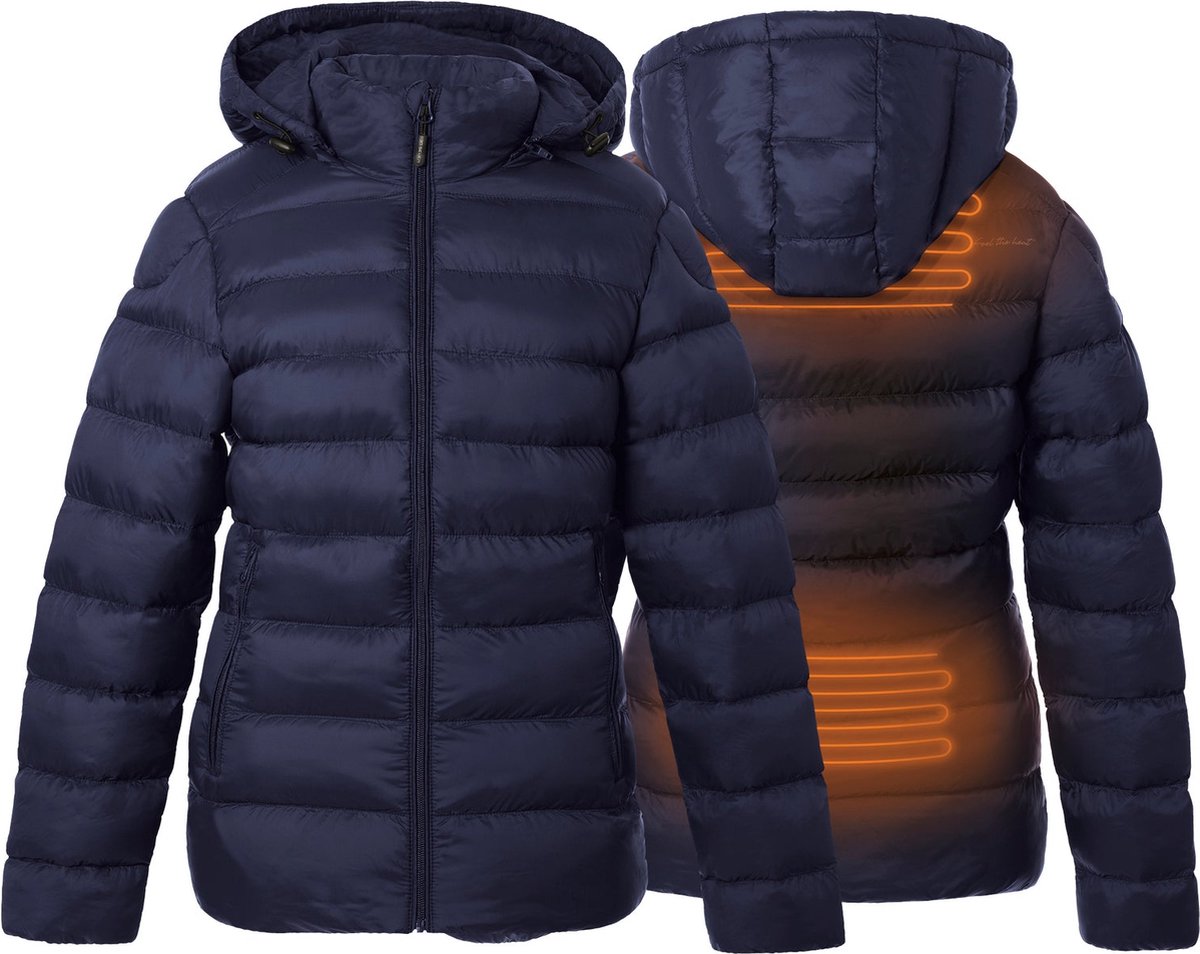 Verwarmde gewatteerde jas - Slim fit voor dames - Met verstelbare kap - Rapid power technologie zonder powerbank - blauw