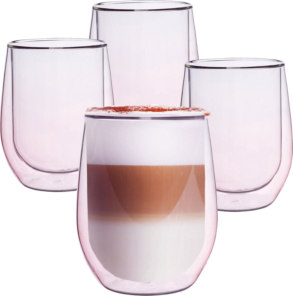 Roze Dubbelwandige Koffieglazen - Dubbelwandige Theeglazen - Cappuccino Glazen - 300ML - Set Van 4