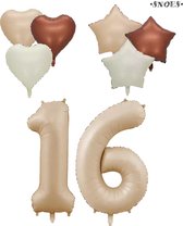 Snoes XXL Cijfer ballon 16 – Nude Kleur Satijn Caramel Nummerballon