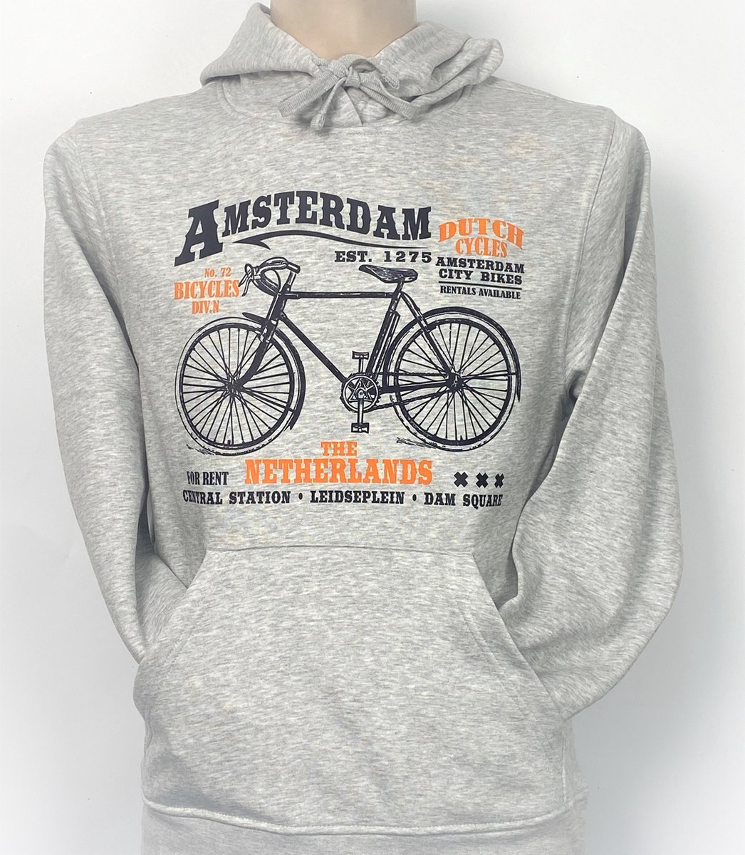 Hooded Sweater - Met Trekkoord - Capuchon - Chill - Trui - Vest - met capuchon - Outdoor - Fiets - 1275 -Amsterdam - Bike Town - Travel - Dam Square - City Bike - Sport Grey - Maat XL