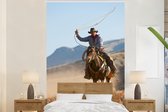 Behang - Fotobehang Een cowboy met een lasso - Breedte 155 cm x hoogte 240 cm