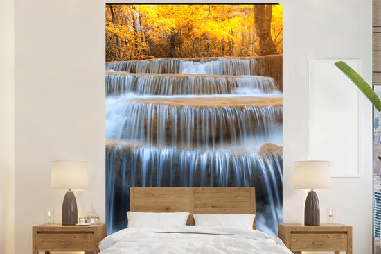 Foto: Behang fotobehang waterval natuur bomen herfst landschap breedte 170 cm x hoogte 260 cm