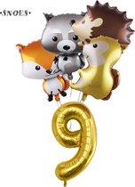 Snoes Ballonnen - Gouden Cijferballon 9 Jaar Set Bosdieren – Dieren Feestpakket - Kinderverjaardag