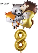 Ballons Snoes - Ballon Chiffre Doré 8 Ans Set Animaux De La Forêt - Forfait Fête Des Animaux - Anniversaire Des Enfants