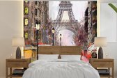 Behang - Fotobehang Schilderij - Parijs - Eiffeltoren - Paraplu - Olieverf - Breedte 280 cm x hoogte 280 cm