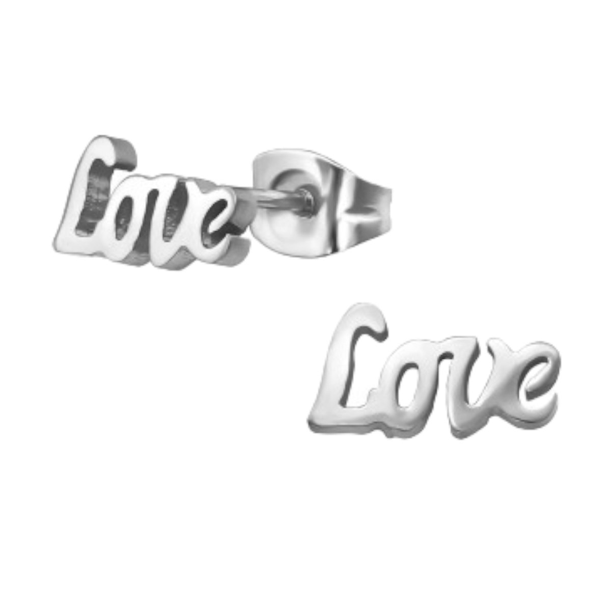 Oorstekers - oorbellen - Love - Liefde - chirurgisch rvs - zilverkleurig - valentijn