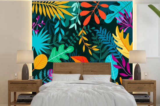 Papier peint - Papier peint photo Jungle - Feuilles - Couleurs - Largeur 240 cm x hauteur 240 cm