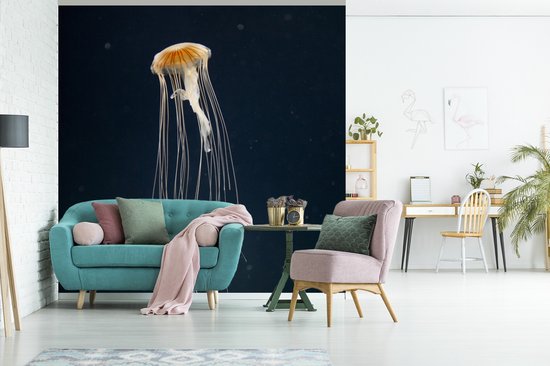 Papier peint Papier peint photo en vinyle - Méduse sur fond sombre largeur 240 cm x hauteur 240 cm - Tirage photo sur papier peint (disponible en 7 tailles)