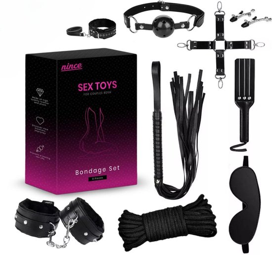 Nince Bondage Set - Seksspeeltjes voor koppels - BDSM Extreme Bondage Set 11 Delig - Leer - Handboeien