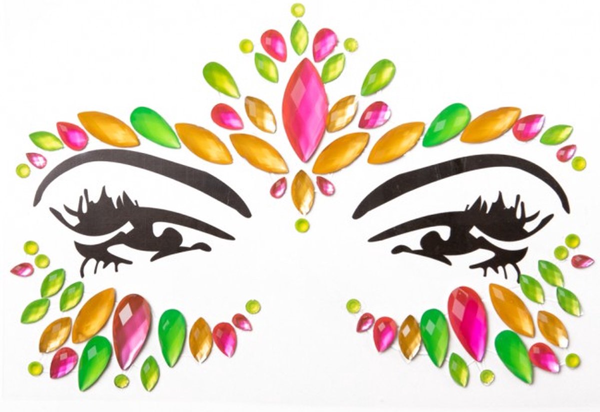 PartyXplosion Face & Body Jewels - Gezicht stickers Neon Glow Multi - Zelfklevend