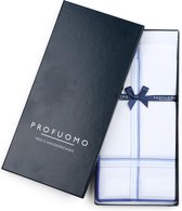 Profuomo - Zakdoeken Set Wit met blauwe strepen - Katoenen - Cadeauverpakking