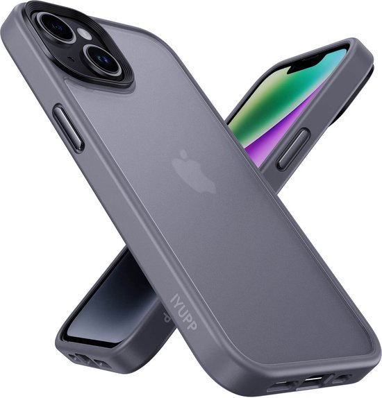 Foto: Iyupp bumper geschikt voor apple iphone 14 hoesje grijs x wit shockproof