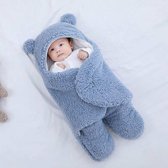 BonBini´s Teddy bear couverture wrap deluxe nouveau-né - doux bleu ours en peluche couverture à emmailloter bébé nouveau-né - 0-3 mois - Blauw