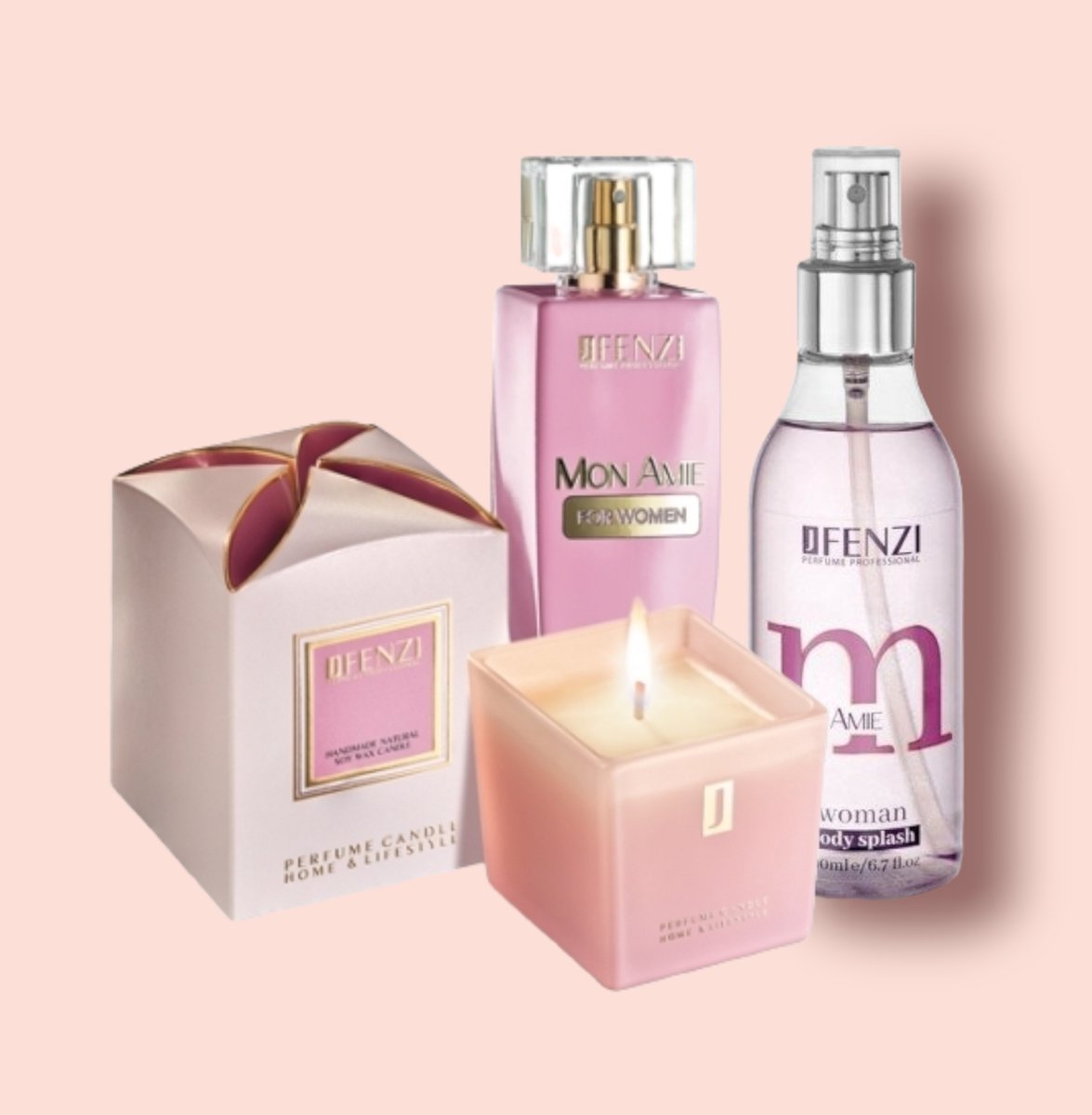 Bloemig 3delig geschenk set- JFenzi - Mon Amie - Eau de Parfum, Kaars + Body spray!