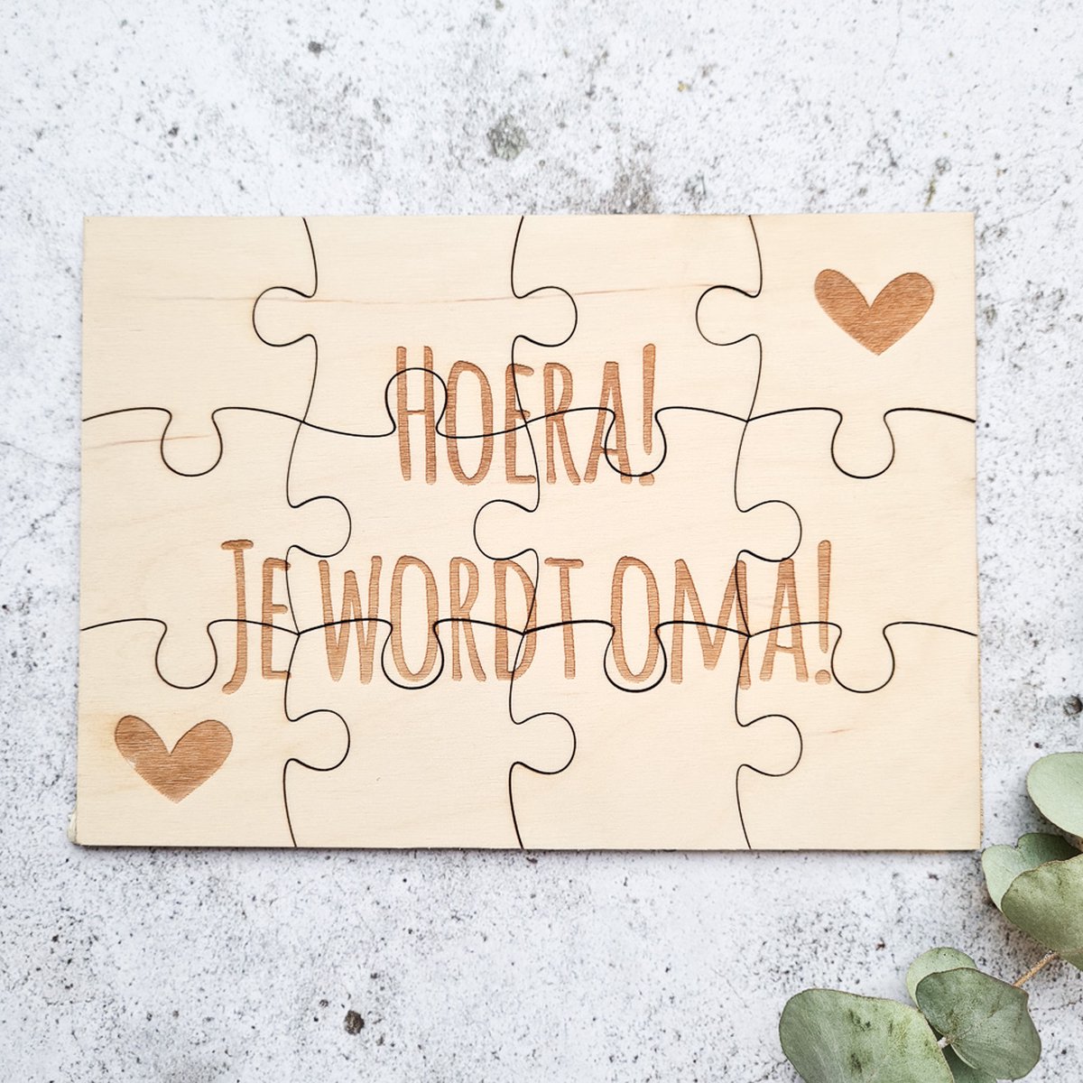 Hoera! Je wordt oma! | Houten puzzel A5 | Zwangerschapsaankondiging