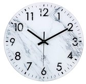 LW Collection horloge murale verre marbre marbre blanc 30cm - petite horloge - horloge murale silencieuse - horloge de cuisine silencieuse
