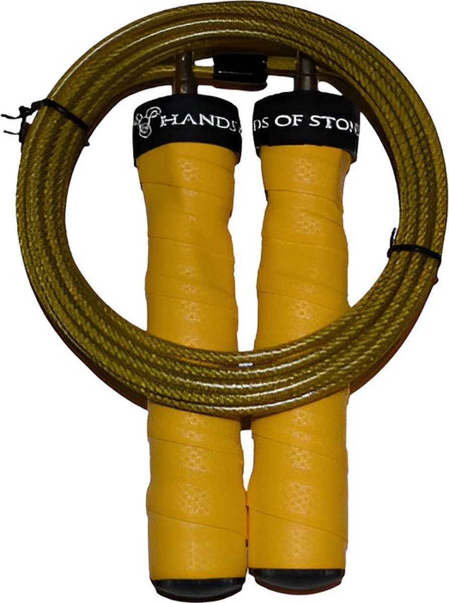 Hands of Stone - Premium Speed Rope - Verstelbaar Sport Springtouw - Jump Rope - 3 Meter lang - Voor Volwassenen en Kinderen - Voor alle Niveau's - Inclusief Opbergzak - Geel