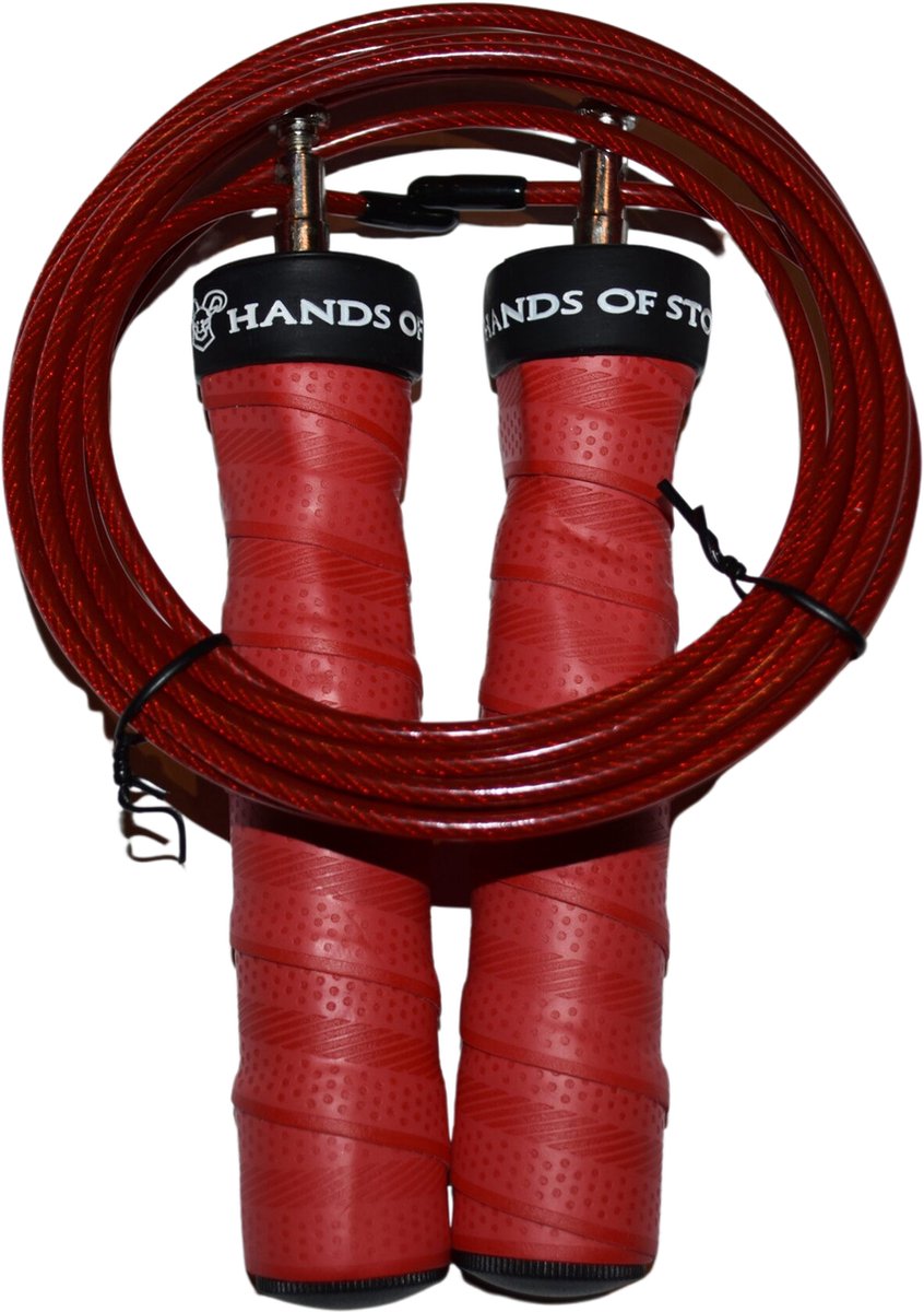 Hands of Stone - Premium Speed Rope - Verstelbaar Sport Springtouw - Jump Rope - 3 Meter lang - Voor Volwassenen en Kinderen - Voor alle Niveau's - Inclusief Opbergzak - Rood