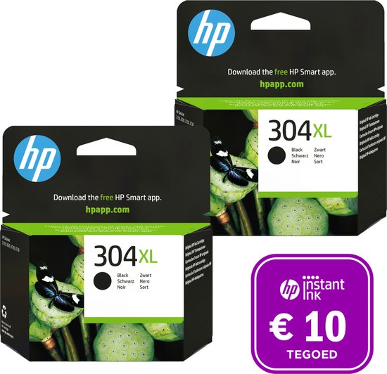 HP 304 - 2x Cartouche d'encre 304XL Zwart + Crédit d'encre instantané |  bol.com