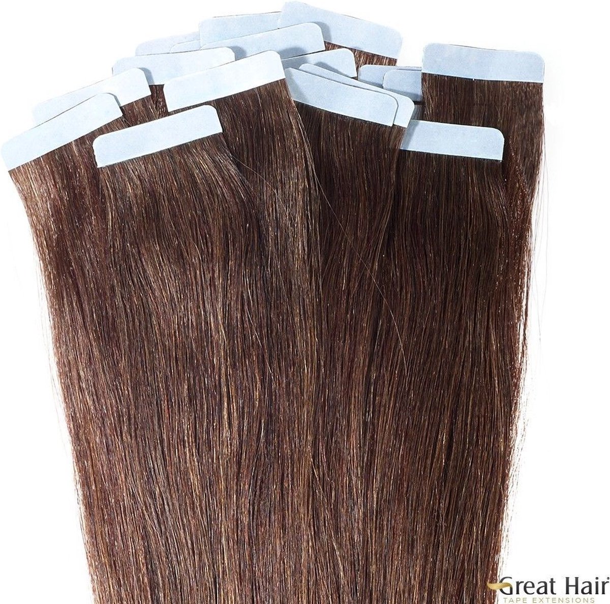 Great Hair Extensions Tape Extensions Chocoladebruin en midden Goudblond #6/27 50cm