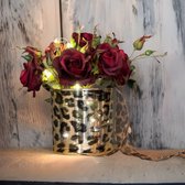 Seta Fiori - Luxe sfeer - Rode rozen boeket - zijden kunst rozen - lichtjes - cheeta vaas - 30cm -