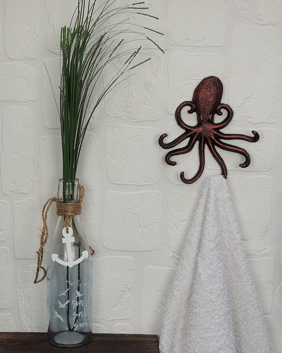 Decoratieve Gietijzeren Octopus Toiletrolhouder - Wandgemonteerde Octopus Décor voor Badkamer - Kraken, Nautische Badkamer Accessoires - Gemakkelijk te installeren met meegeleverde Schroeven en Ankers
