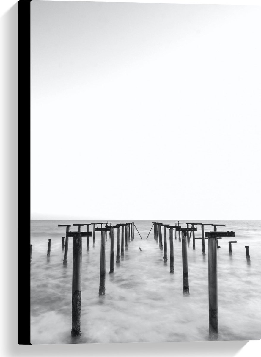 Canvas - Rij Palen in de Zee - 40x60 cm Foto op Canvas Schilderij (Wanddecoratie op Canvas