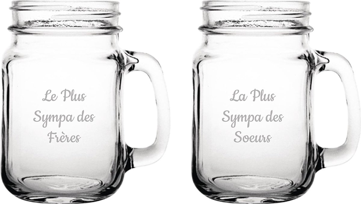 Drinkglas gegraveerd - 45cl - Le Plus Sympa des Frères & La Plus Sympa des Soeurs