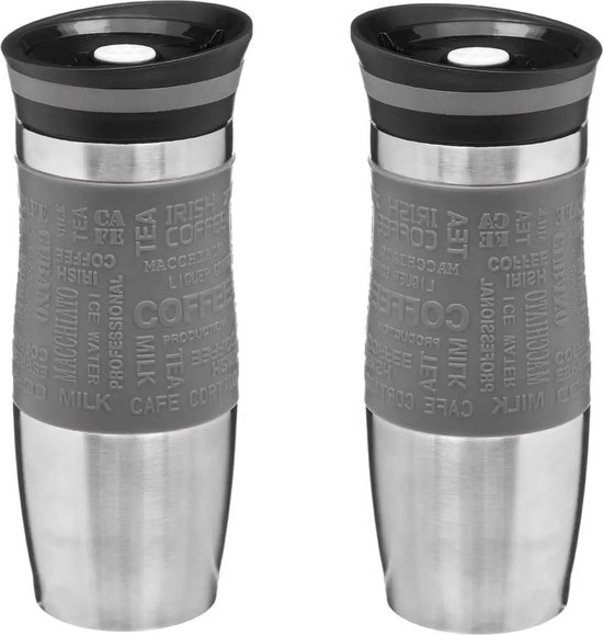 5Five Thermosbeker/isolatie/warmhoud 2x Koffiebeker grijs 350 ml