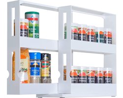 UPP Kruidenrek uittrekbaar, praktisch kastinzet, opbergsysteem voor keuken en badkamer, ruimtebesparend nisrek als kastsysteem of direct op het werkblad, kunststof, wit