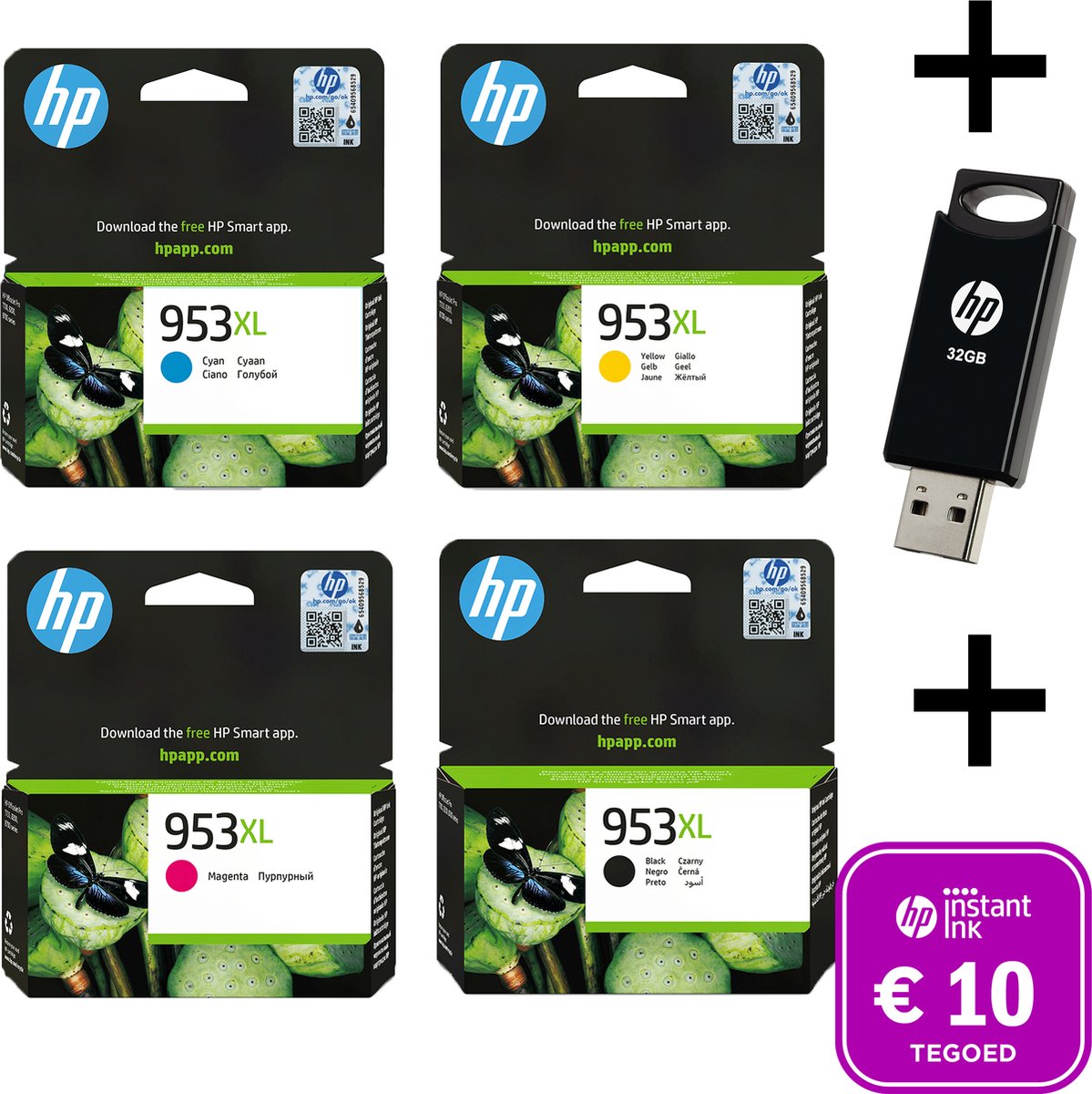 HP 953 XL Multi Bundel - Met Gratis 32 GB USB Stick & Instant Ink tegoed