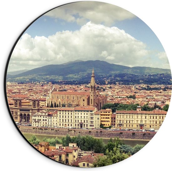 WallClassics - Dibond Muurcirkel - Uitzicht over Florence - Italië - 20x20 cm Foto op Aluminium Muurcirkel (met ophangsysteem)