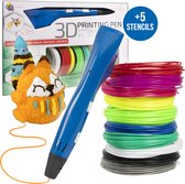 3D&Print® 3D-Pen Starterspakket Blauw - Incl. 50 Meter PLA Filament Vullingen in 10 Kleuren - 5 Stencils - Starterkit voor Kinderen en Volwassenen