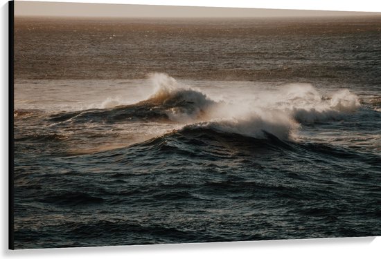 WallClassics - Canvas - Golven in de Zee - 150x100 cm Foto op Canvas Schilderij (Wanddecoratie op Canvas)
