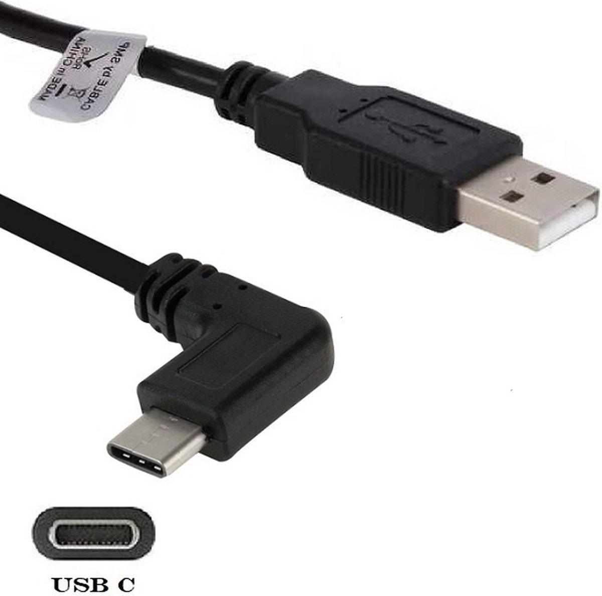Câble de Charge USB C de 2m - Cordon USB-C, 60W PD 3A - Câble USB C Coudé  Noir - Fibre Aramide Robuste - Câble USB 2.0 Type C - Chargeur Rapide USB C