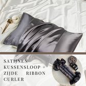 Satijnen kussensloop + heatless curls - Heatless curling ribbon - Heatless Haarkruller - Zijde kussensloop – Zwart
