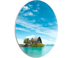 WallClassics - PVC Schuimplaat Ovaal - Hotel op het Water - Malediven - 21x28 cm Foto op Ovaal (Met Ophangsysteem)