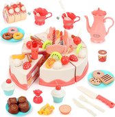 Verjaardagstaart Speelgoed - 82 Delig - Keuken Speelgoed Set -Kinderen Rollenspel Speelgoed - Cupcakes - Voedsel Snijspeelgoed Voor Kinderen Vanaf 3 4 5 6 jaar - Roze