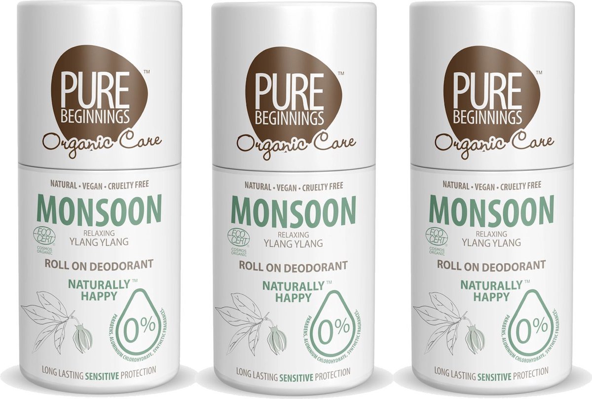 Pure Beginnings - Roll on deodorant - Monsoon - Relaxing Ylang Ylang - 75ml - 3 Pak