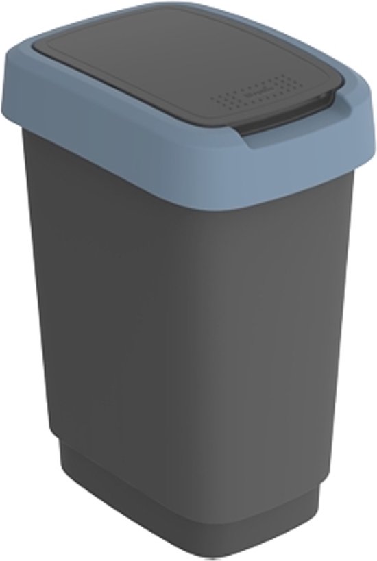 Poubelle Rotho Twist 10L - Noir/Argent - Couvercle Bascule Ou Rabattable - Sans BPA - Design Suisse