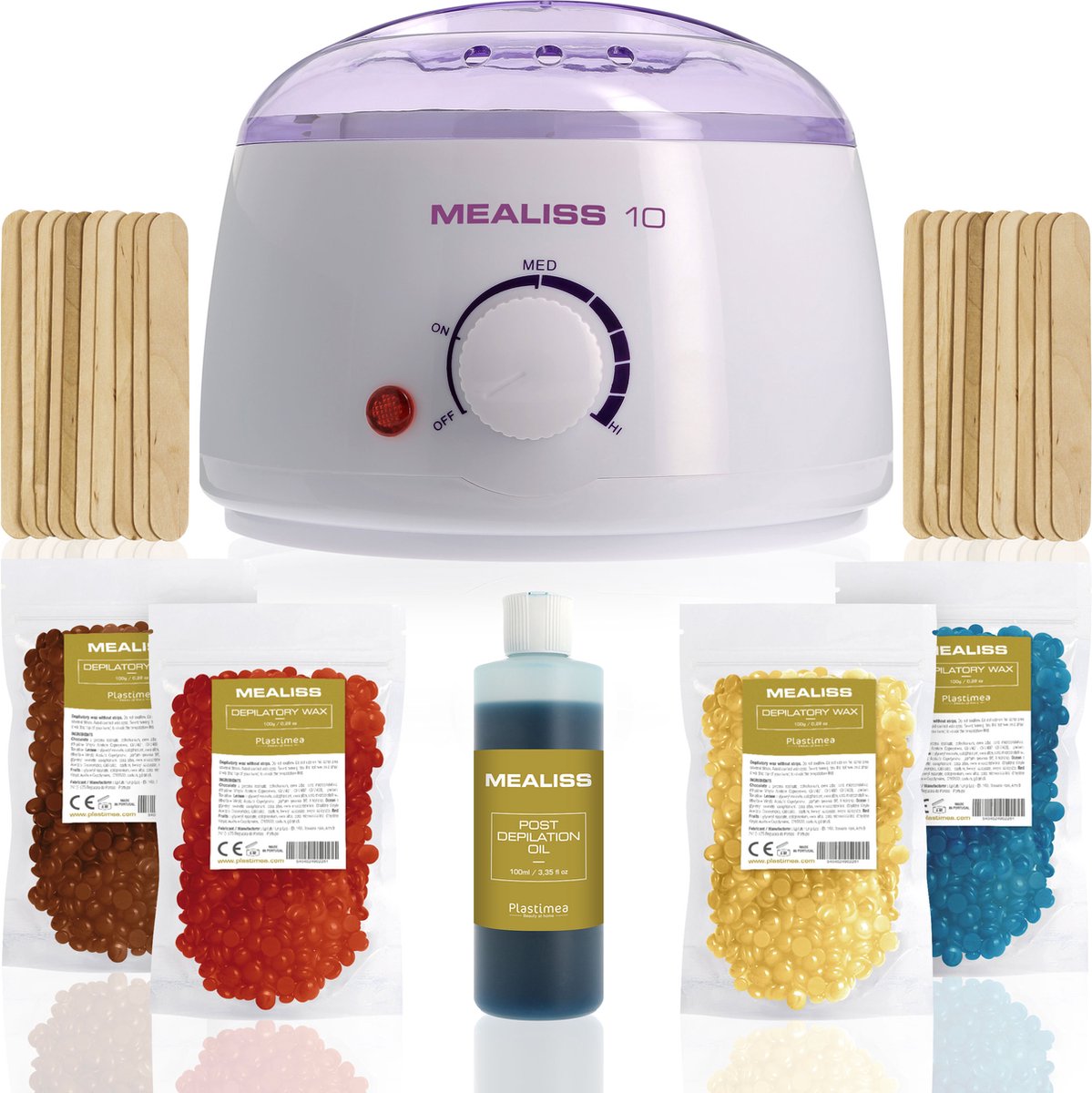 Wax - Kit Mealiss®10 - 400gr hypoallergene wax beans - wax apparaat - 100ml olie - spatels - PLASTIMEA